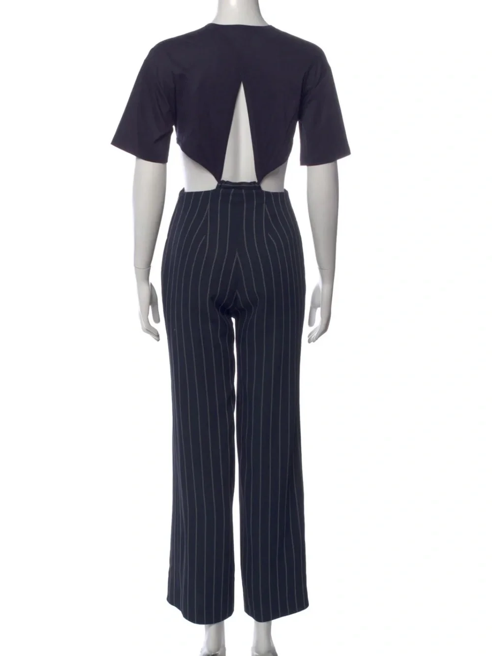 RARE!! DION LEE sz 6? Navy Pinstripe wide leg Cutout Jumpsuit with Front Knot_11